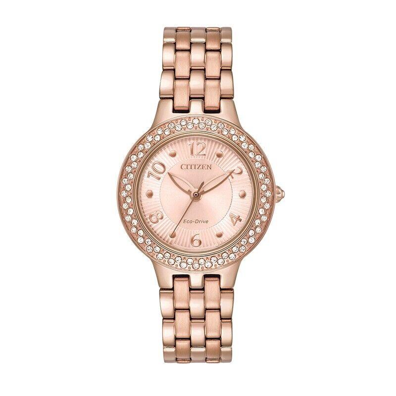 Citizen Eco-drive Silhouette Crystal Women`s Watch FE2083-58Q - Rose Gold Dial, Rose Gold Band, Rose Gold Bezel