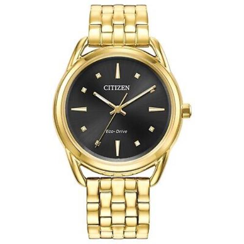 Citizen Eco-drive FE7092-50E Dress Classics Gold Tone 36mm Steel Women`s Watch - Black Dial, Gold Band, Gold Bezel