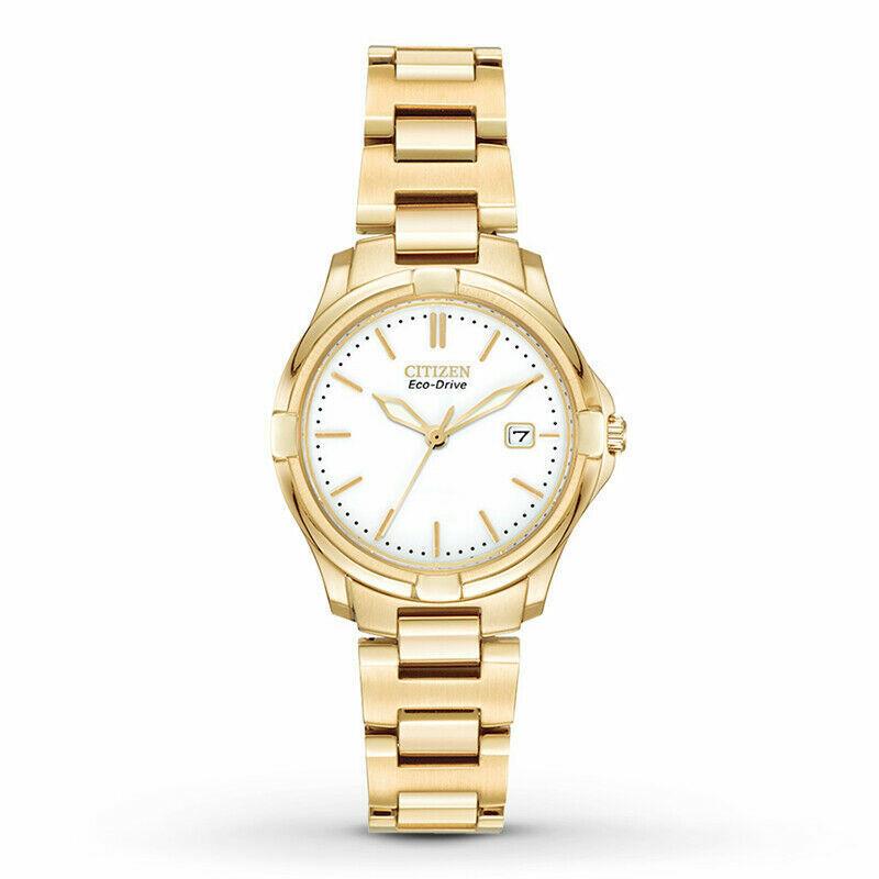 Citizen Eco Drive EW1962-53A White Dial Gold Tone Stainless Steel Women`s Watch