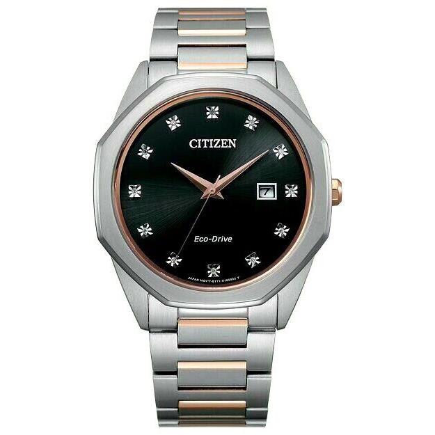 Citizen Eco-drive BM7496-56G Corso Diamond Accent Two Tone 41mm Steel Mens Watch - Black Dial, Multicolor Band