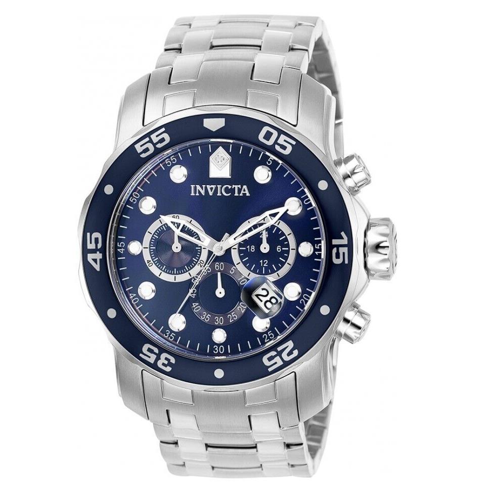 Invicta Pro Diver Scuba Men`s 48mm Silver Blue Dial Chronograph Watch 0070