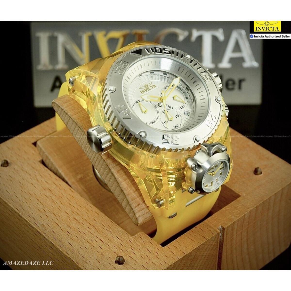 Invicta Men`s 52mm Bolt Zeus Magnum Shutter Chronograph Silver Dial Watch - Dial: Silver, Band: Yellow, Bezel: Silver