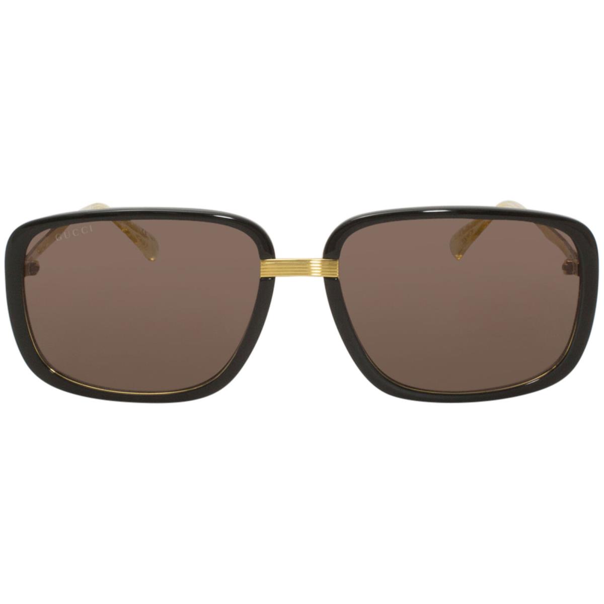 Gucci GG0787S 002 Sunglasses Men`s Black-gold/brown Lenses Rectangular 61mm