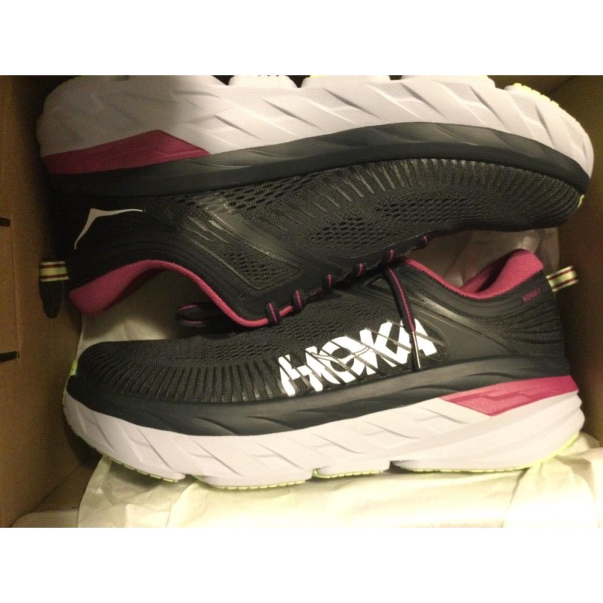 Hoka One One Bondi 7 Graphite Pink Black Running Shoe Womens 10.5 B