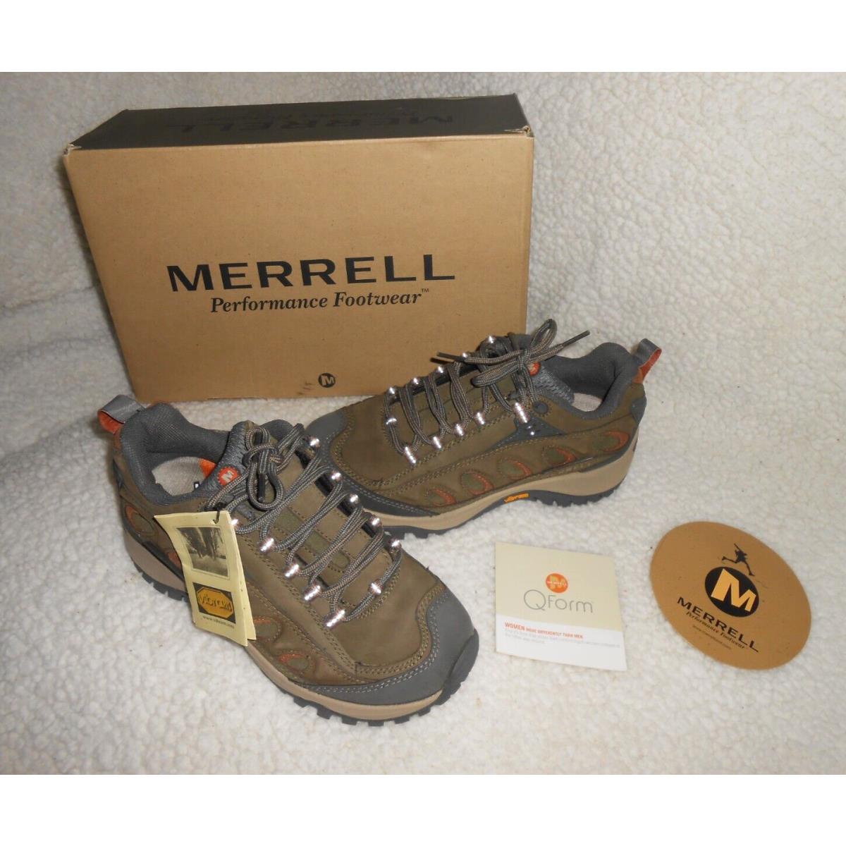 Merrell Radius Moss Hiking Shoes Vibram Women`s Sz 7 Stone Gray Green Brown