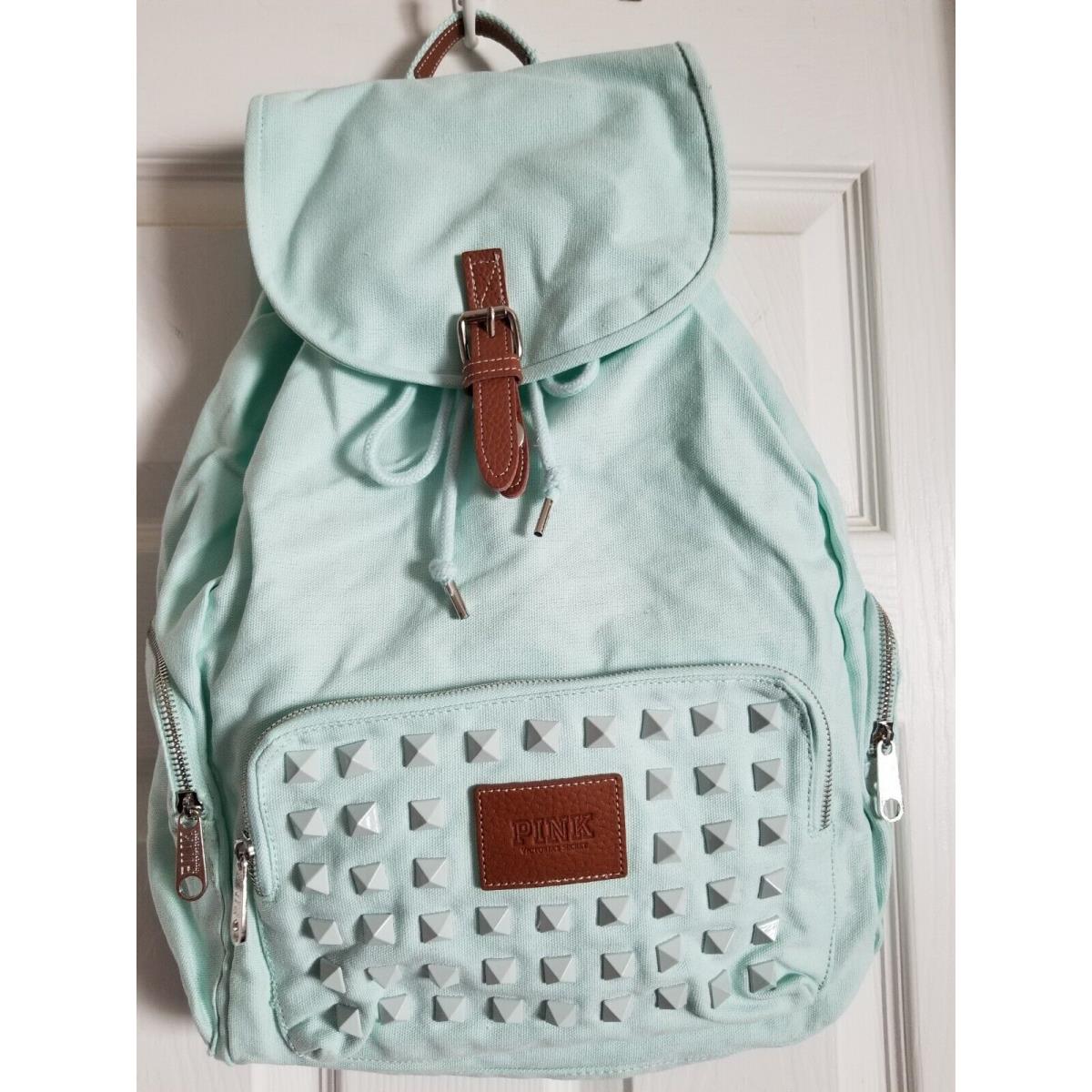 Victoria s Secret Pink Canvas Backpack School Travel Bag Tote Great Gift Rare Mint Green Studded