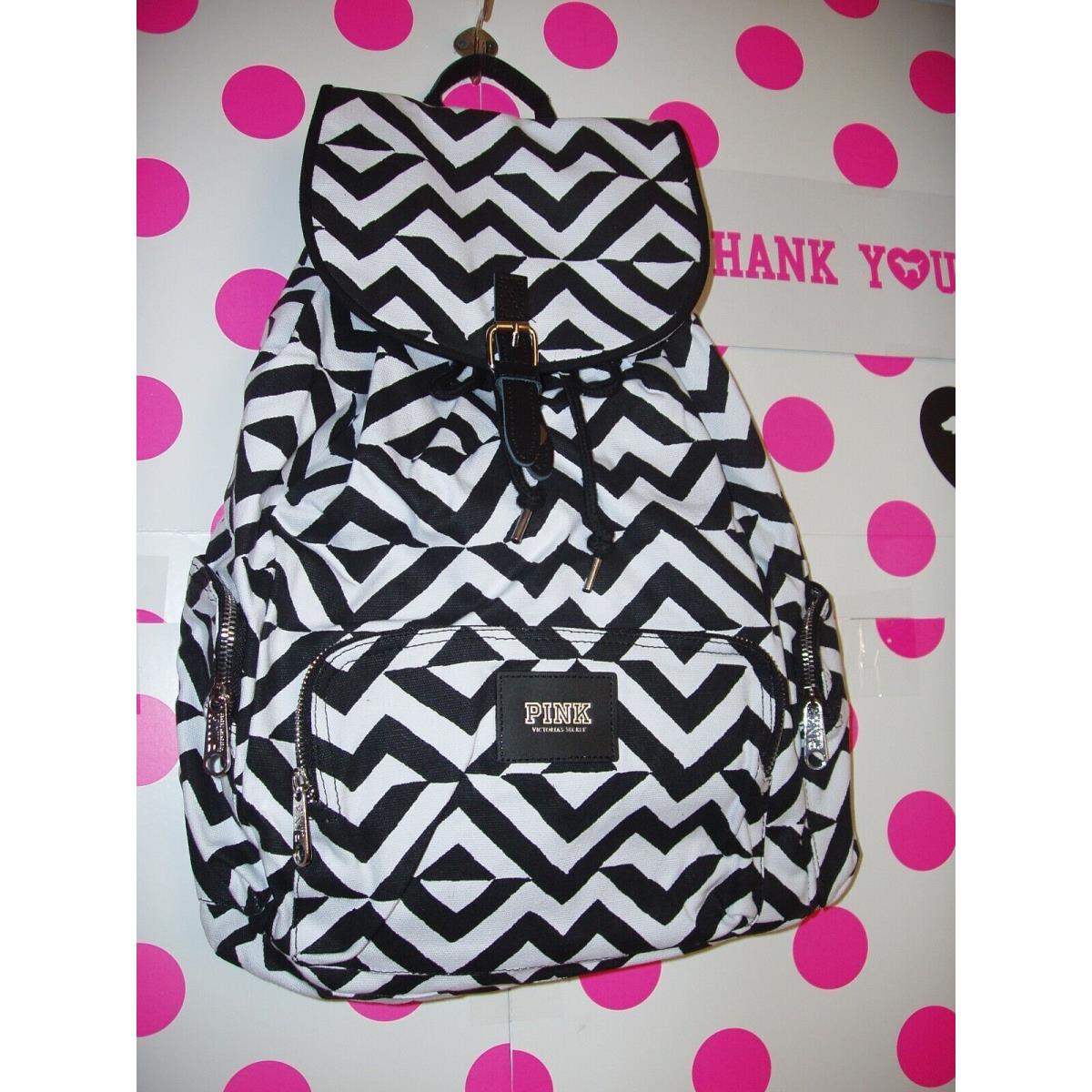 Victoria s Secret Pink Canvas Backpack School Travel Bag Tote Great Gift Rare Black White Geo