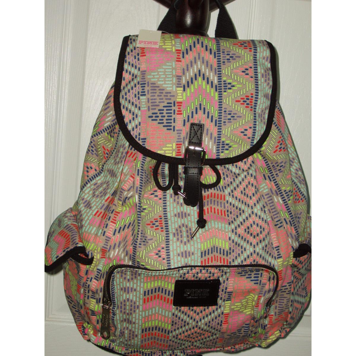 Victoria s Secret Pink Canvas Backpack School Travel Bag Tote Great Gift Rare Multi Aztec