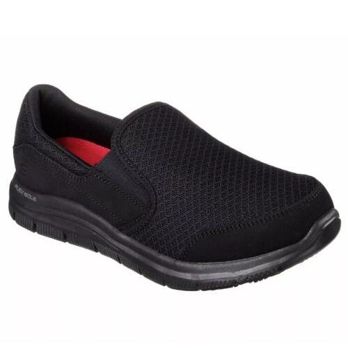 Skechers Work Black Shoes Women Memory Foam Flex Comfort Slip On Resistant 7.5