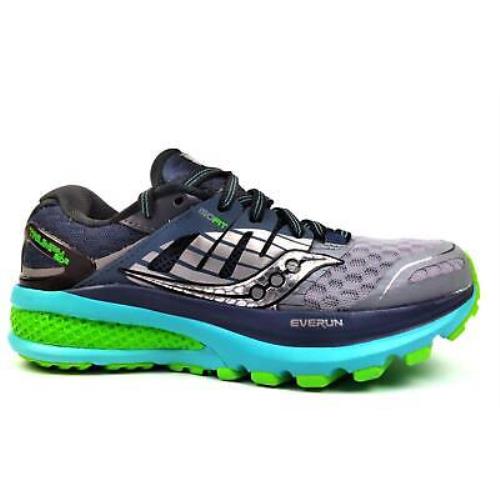 Saucony Women`s Triumph Iso 2 Mesh Running Shoes Grey Blue Slime Size 5 M