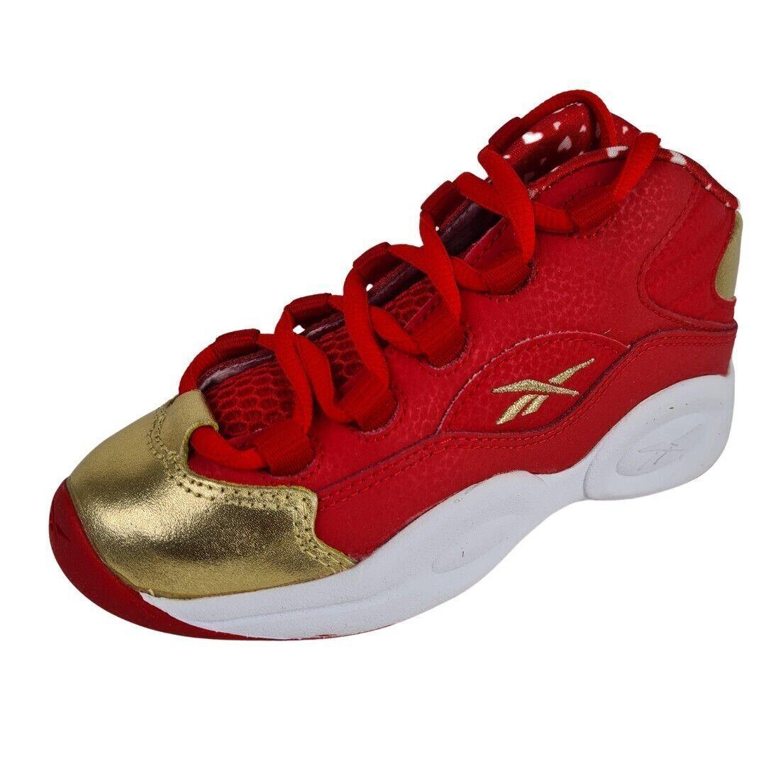 Reebok Kids Question Mid Iverson Shoes Athletic V72703 Sneakers Red/golden Sz 11