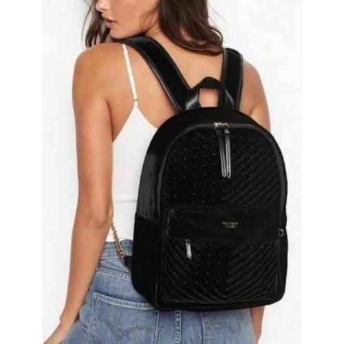 Victoria s Secret Backpack Black Velvet Stud City Backpack Bag Rare Gift