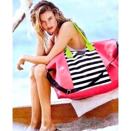 Victoria`s Secret Getaway Tote Bag Large Travel Weekender Duffle Neon Stripe