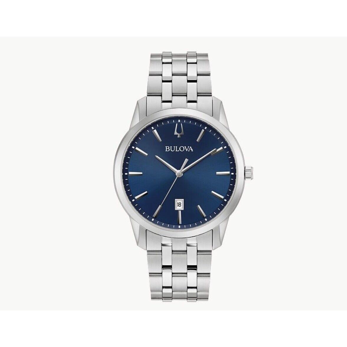 Bulova Sutton Stainless Steel. Blue Dial Watch. 96B338