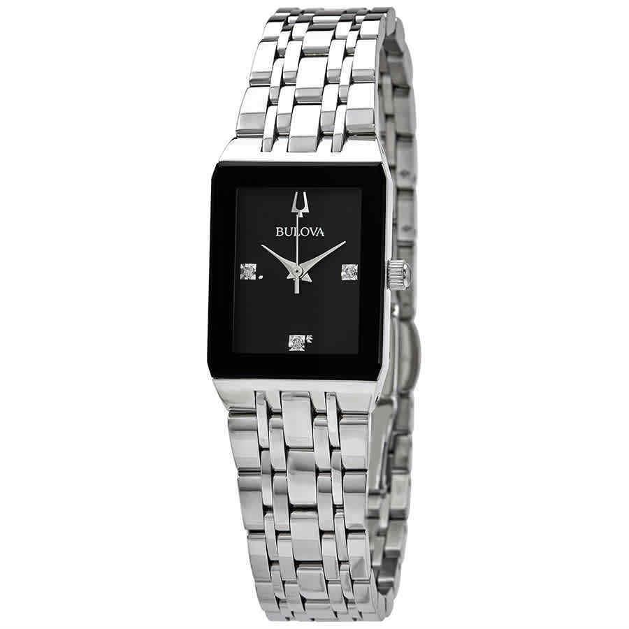 Bulova Quadra Diamond Black Dial Ladies Watch 96P202