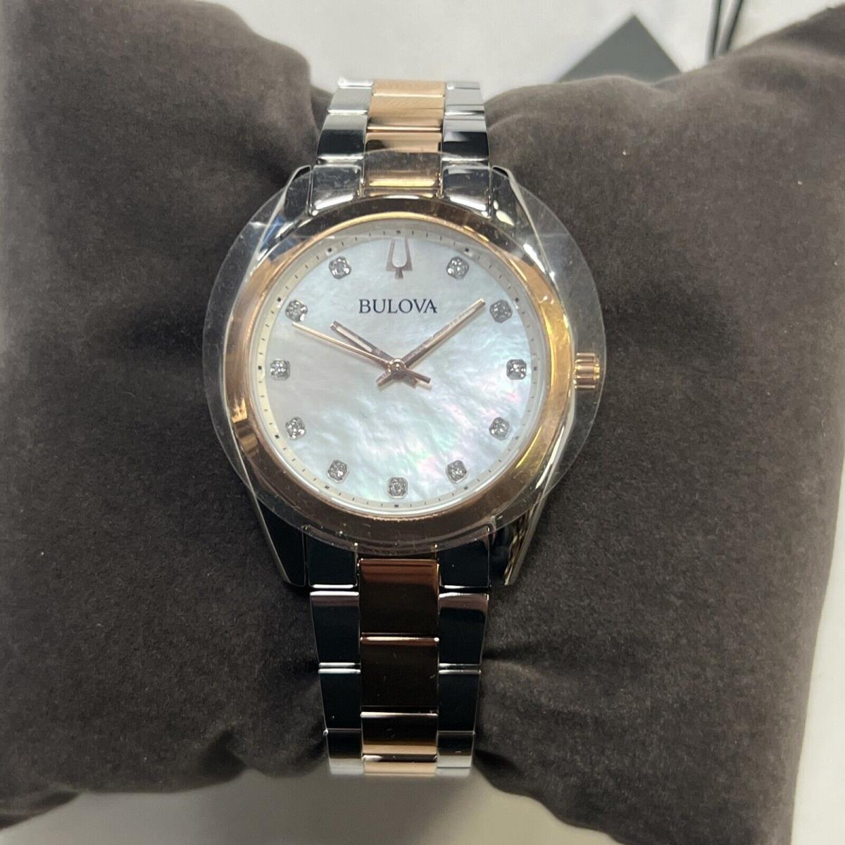 Women s 98P207 Bulova White Mop Dial Two Tone SS Box Manufacturer Warranty