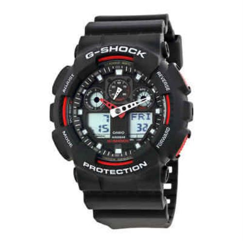 Casio G-shock Black Resin Strap Men`s Watch GA100-1A4 - Dial: Red, Band: Black, Bezel: Black