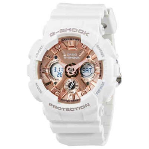 Casio G-shock S Series Rose Gold Dial Ladies Sports Watch GMAS120MF-7A2 - Rose Gold Dial, White Band