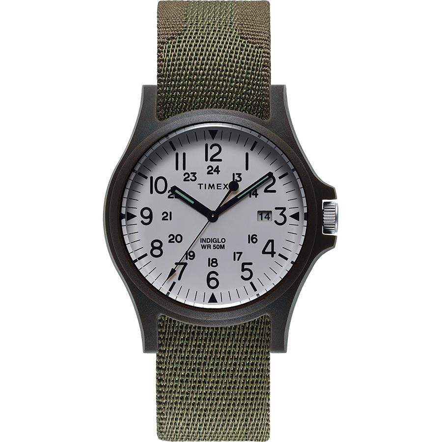 Timex Acadia Gunmetal Tone Olive Green Nylon Band Watch TW2T42800