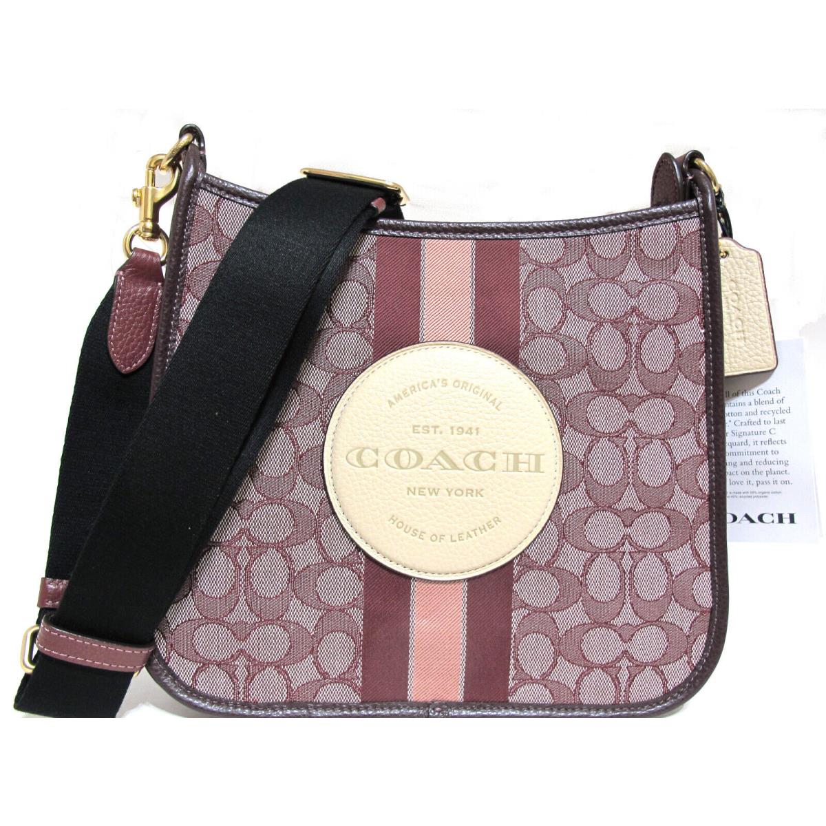 Coach Dempsey Signature Jacquard Leather Patch File Crossbody Shoulder Wine