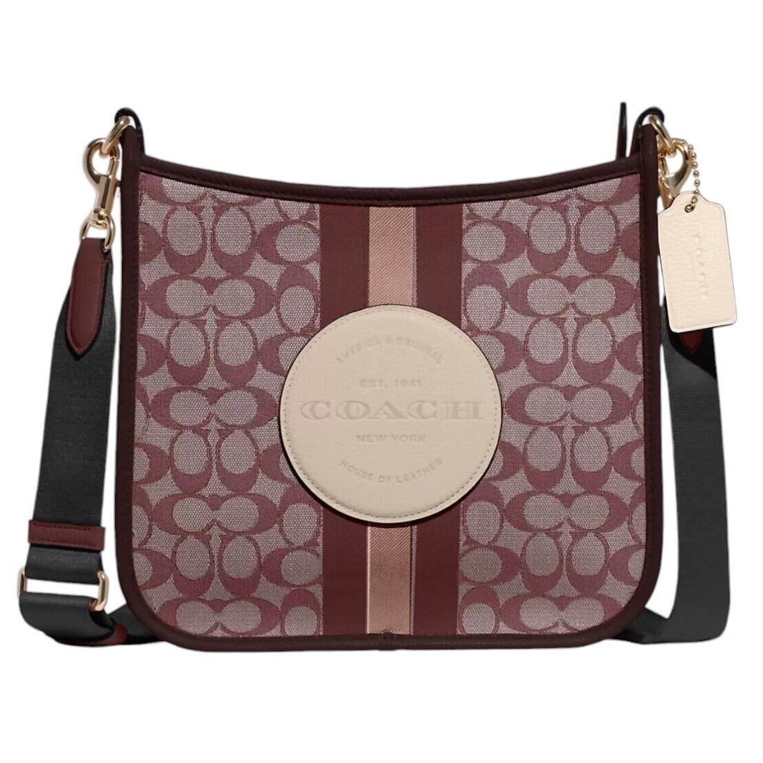 Coach Women`s Dempsey File Signature Jacquard Crossbody Shoulder Bag Patch Wine