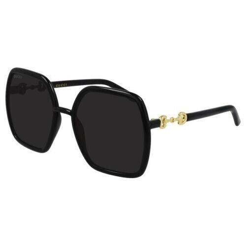 Gucci GG0890S 890 001 Black Gold Grey Lens Square Women Sunglasses