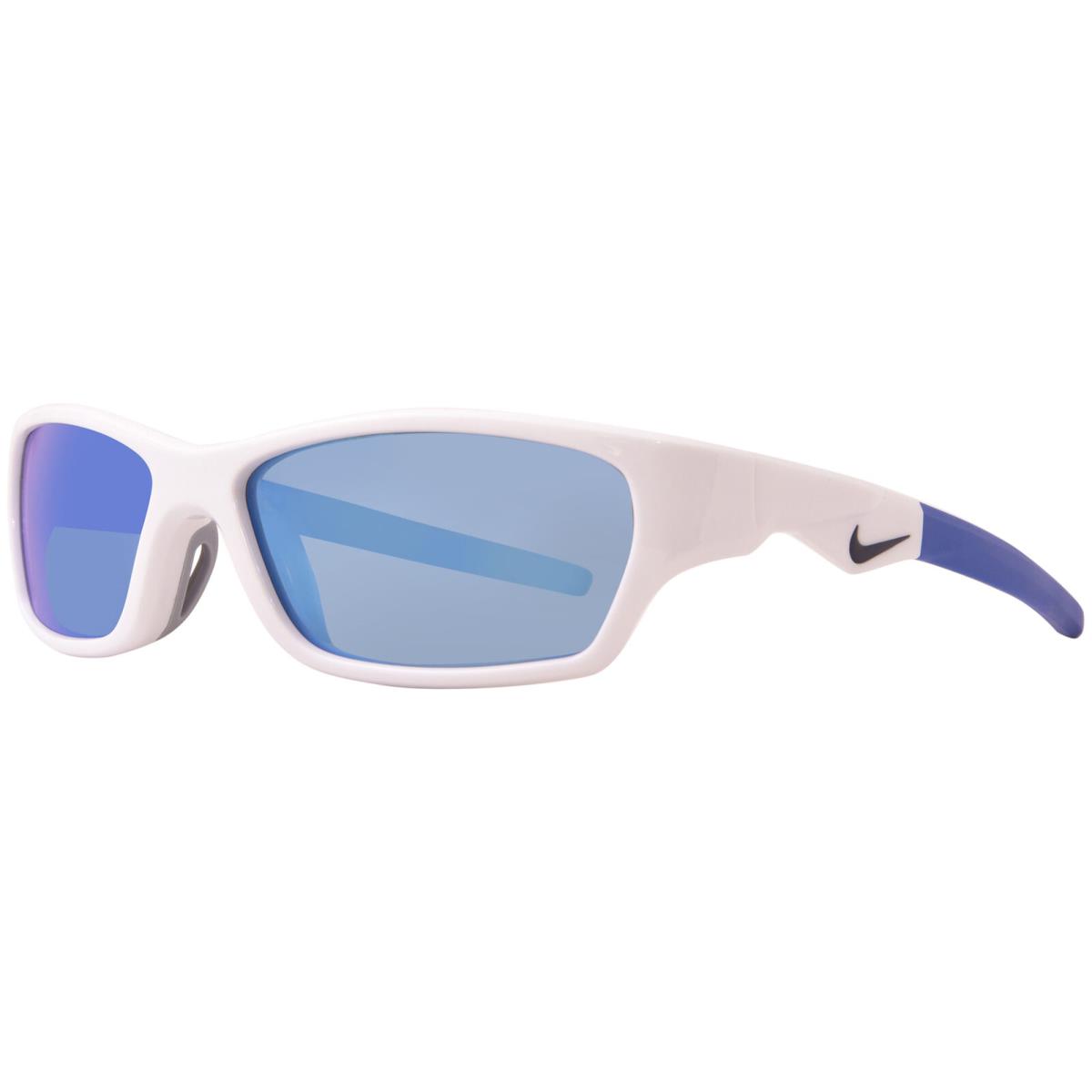 Nike Jolt-m DZ7379 100 Sunglasses White/blue Mirror Rectangle Shape 57mm - Frame: White, Lens: Blue