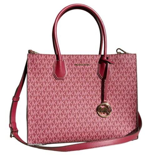 Michael Kors Mercer Large Mulberry Signature PVC Satchel Bag Crossbody