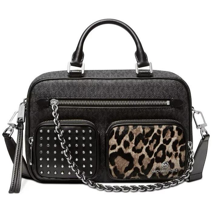 Michael Kors Elliot Black Logo Leopard Utility Bag - Michael Kors bag - | Fash Brands