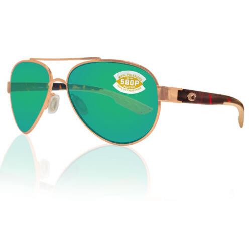 Costa Del Mar Loreto Rose Gold Tortoise Green Mirror 580P Plastic Polarized Lens