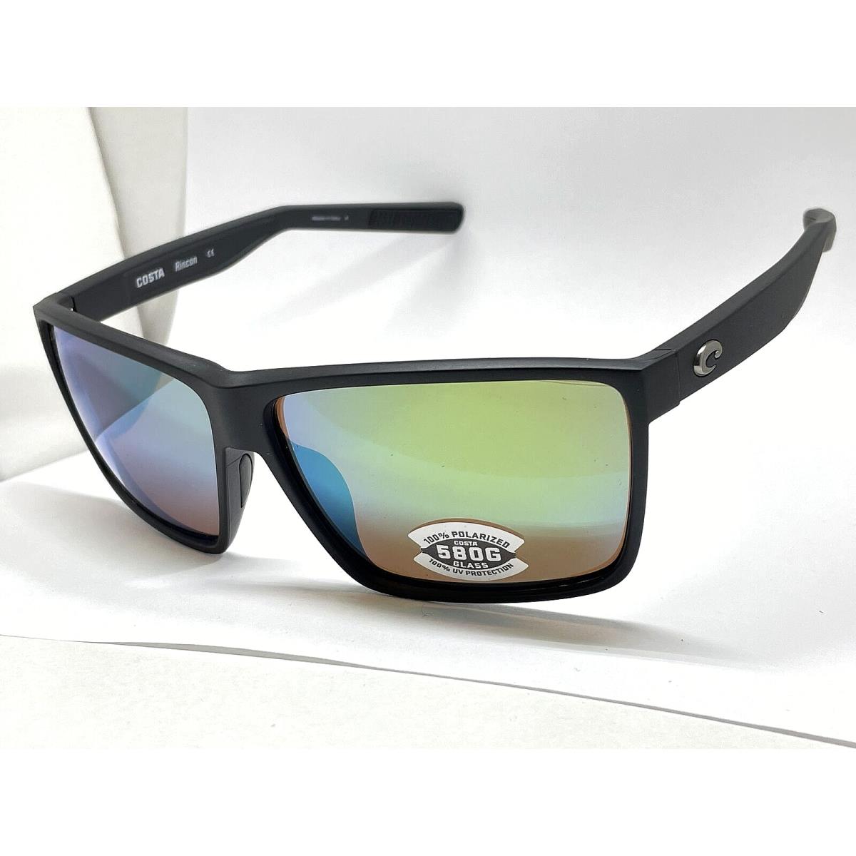 Costa Del Mar Rincon Matte Black Frame Green Mirror 580G Glass Polarized Lens