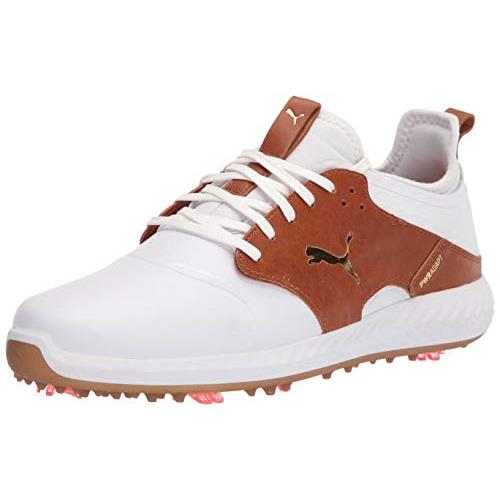 Puma Men`s Ignite Pwradapt Caged Crafted Golf Shoe - Choose Sz/col Puma White-leather Brown-puma Team Gold