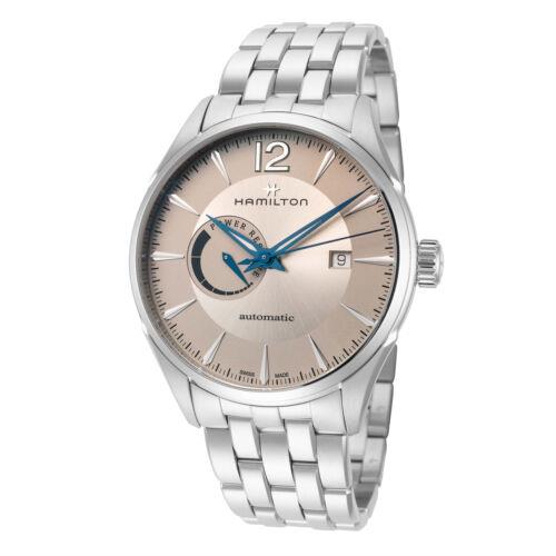 Hamilton Men`s Jazzmaster 42mm Automatic Watch H89545121 - Dial: White, Band: Silver Tone, Other Dial: Beige