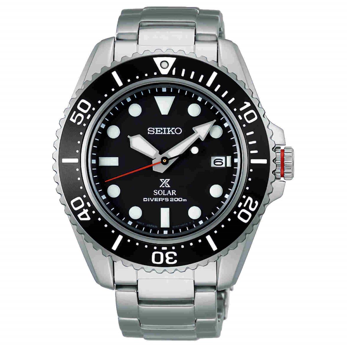 Seiko Solar Diver Black Dial Steel Bracelet Men`s Watch SNE589