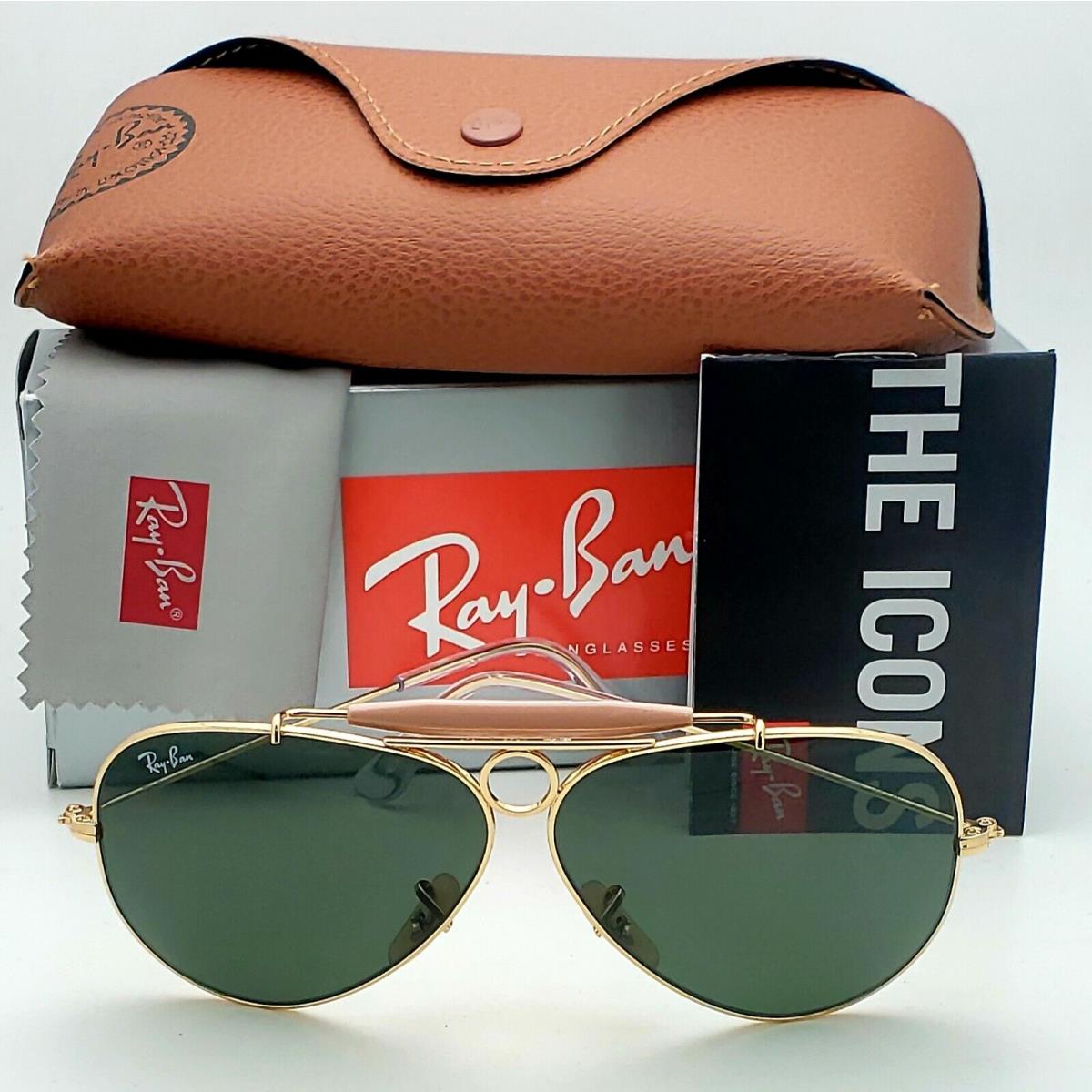 Ray-ban Sunglasses RB 3138 Shooter 001 58-09 Gold Frames with Green-grey Lenses