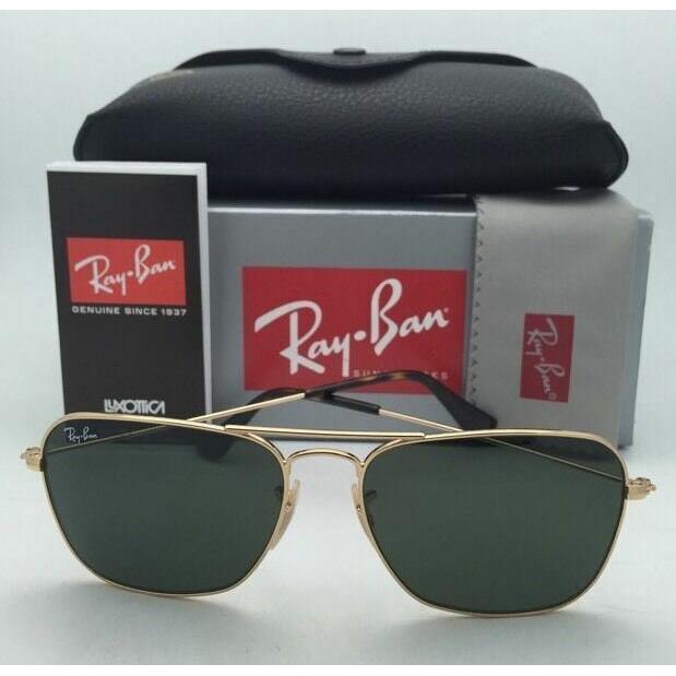 Ray-ban Sunglasses Caravan RB 3136 181 55-15 Gold Havana Aviator w/ Green