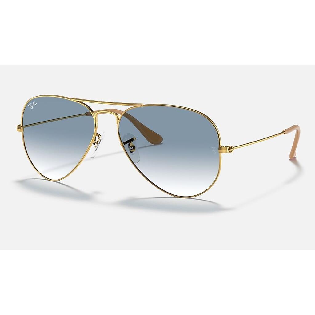 Ray Ban Aviator Polished Gold/light Blue Gradient 55 mm Sunglasses RB3025 001/3F - Frame: Gold, Lens: Blue