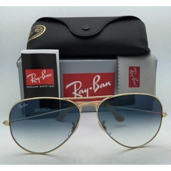 Ray-ban Sunglasses RB 3025 Aviator Large Metal 001/3F 62-14 Gold w/ Blue Mirror