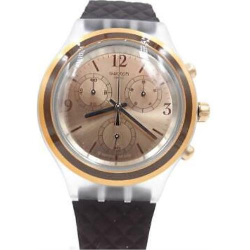 Swatch Irony Elebrown Silicone Brown Chronograph Watch 43mm SVCK1005