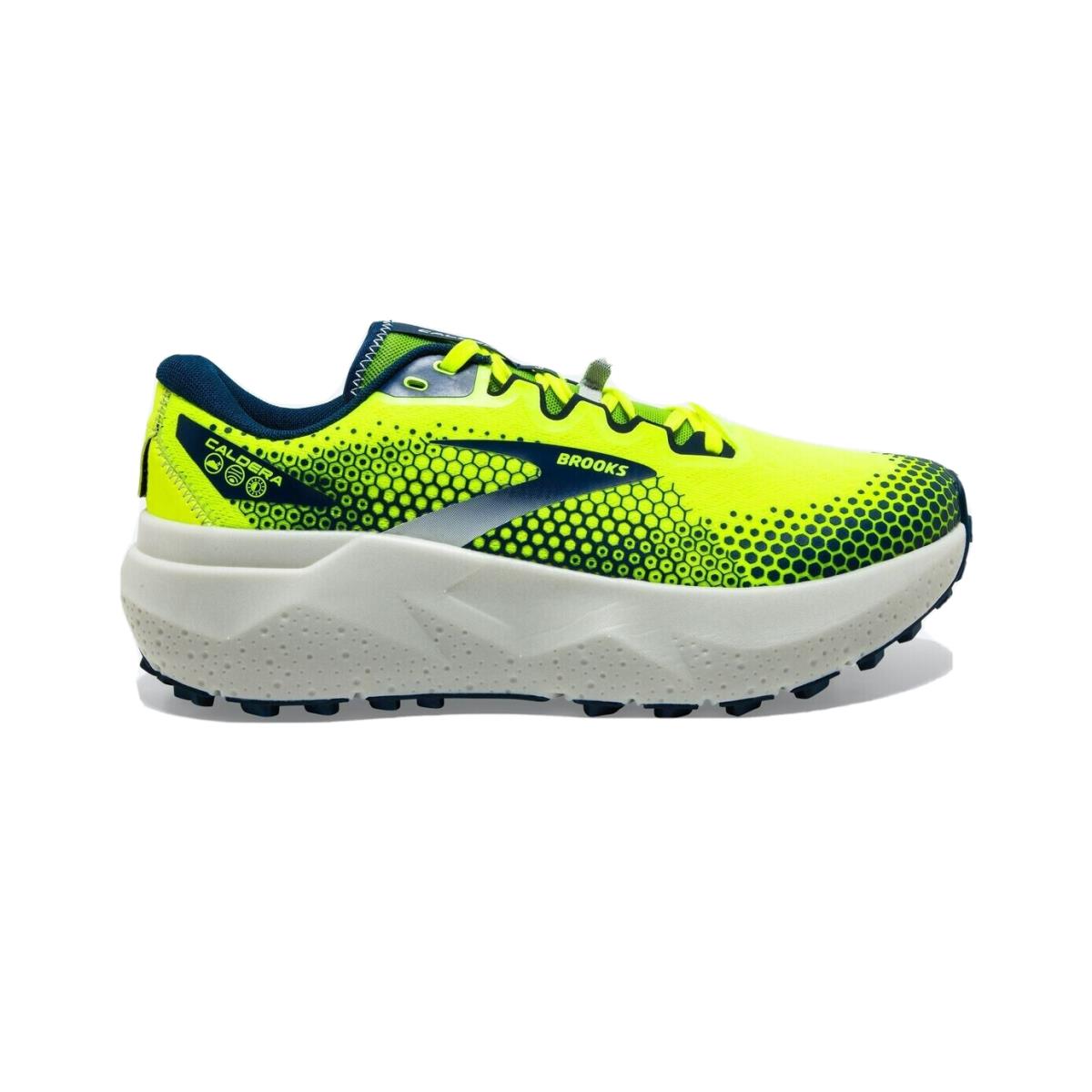 Men Brooks Caldera 6 Trail Running Shoes Size 11 Yellow Navy Blue White 110379