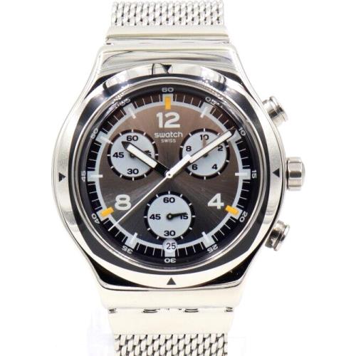 Swiss Swatch Irony TV Time Steel Mesh Chronograph Watch 43mm YVS453MB