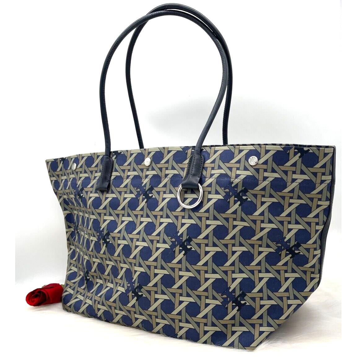 Tory Burch Weavebasket Large Canvas Tote Bag In Tory Navy