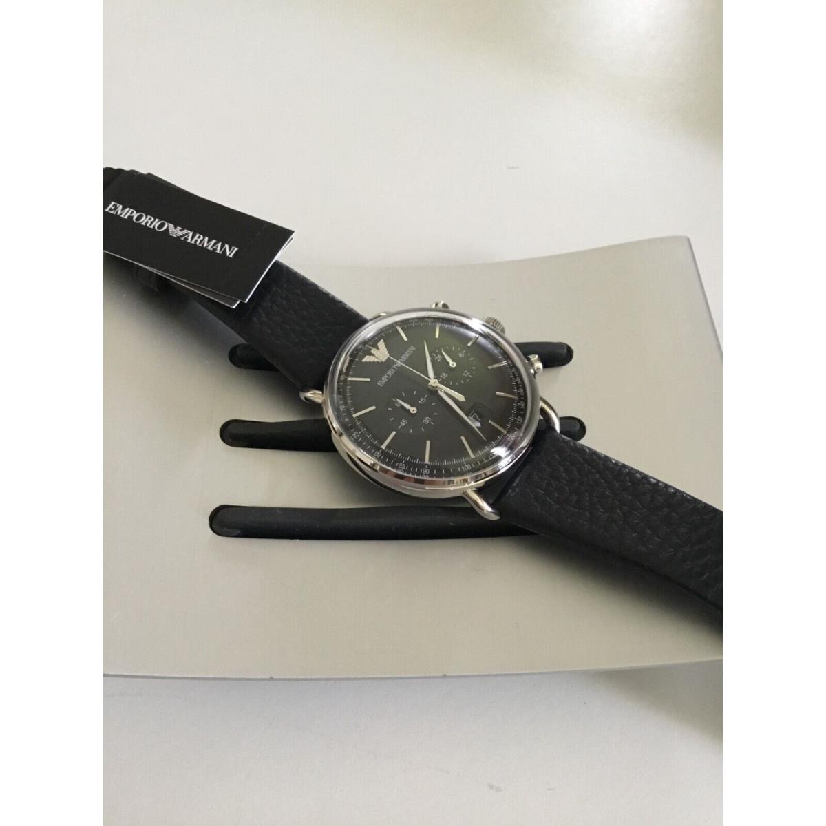 Mens Emporio Armani Chronograph Watch with Black Leather Band Model AR11143