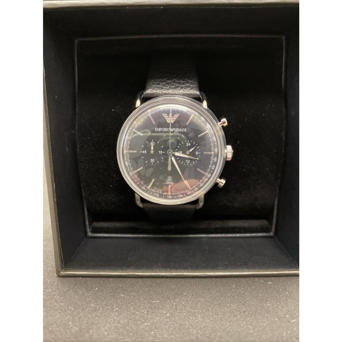 Emporio Armani Chronograph Watch with Black Leather Band Model AR11143