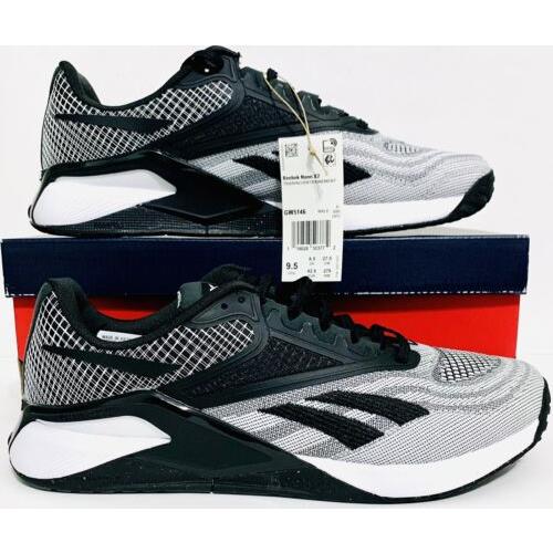 Reebok Men`s Nano X2 Cross Trainer Shoes Sz 9.5 Blk/wht/p.grey GW5146