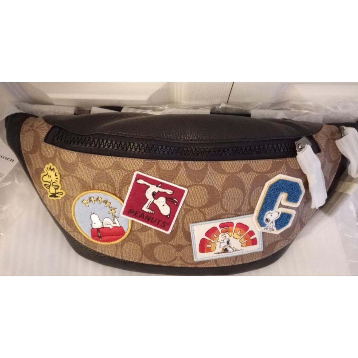 Coach X Peanuts Snoopy Warren Belt Bag Signature Canvas Varsity Patches