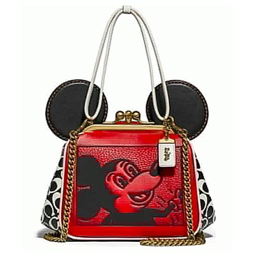 Coach X Mickey Keith Haring Leather Crossbody Bag Brass/ Electric Red Multi