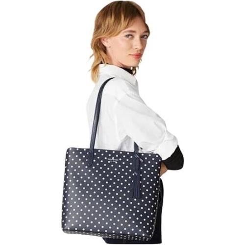 Kate Spade Jana Saffiano Leather Large Tote Shoulder Bag - Blazer Blue Polka Dot