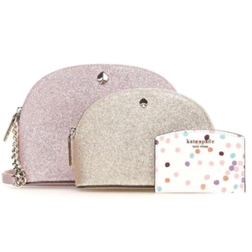 Kate Spade Womens Crossbody Trio Rose Gold Glitter Makeup Pouch