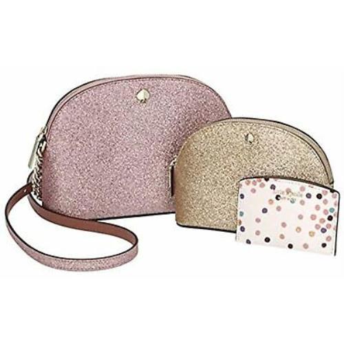 Kate Spade Womens Crossbody Trio Rose Gold Glitter Makeup Pouch